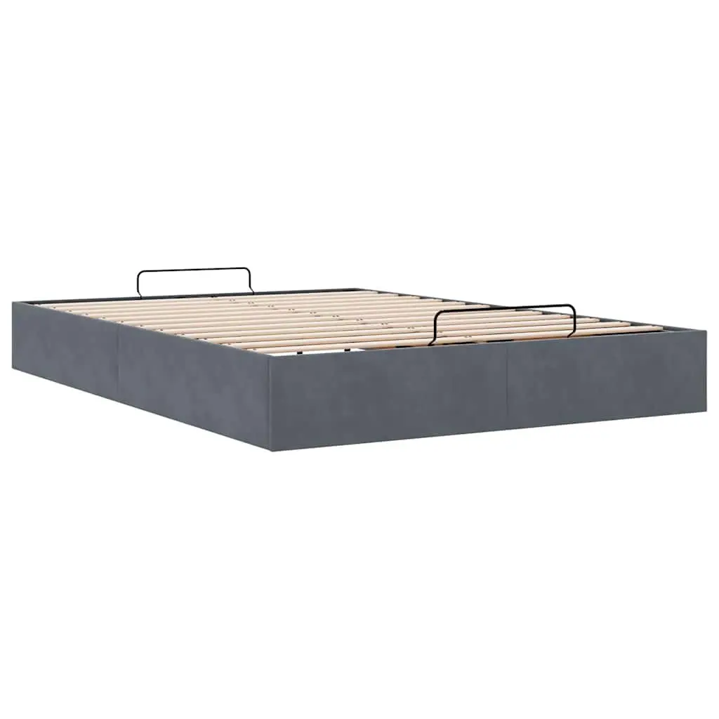 Double Size Ottoman Bed Frame Velvet Dark Grey Hydraulic Lift with Storage