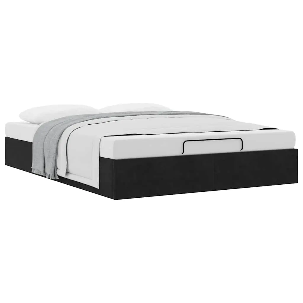 Double Ottoman Bed Frame Velvet Black with Gas Lift Storage and Slatted Base