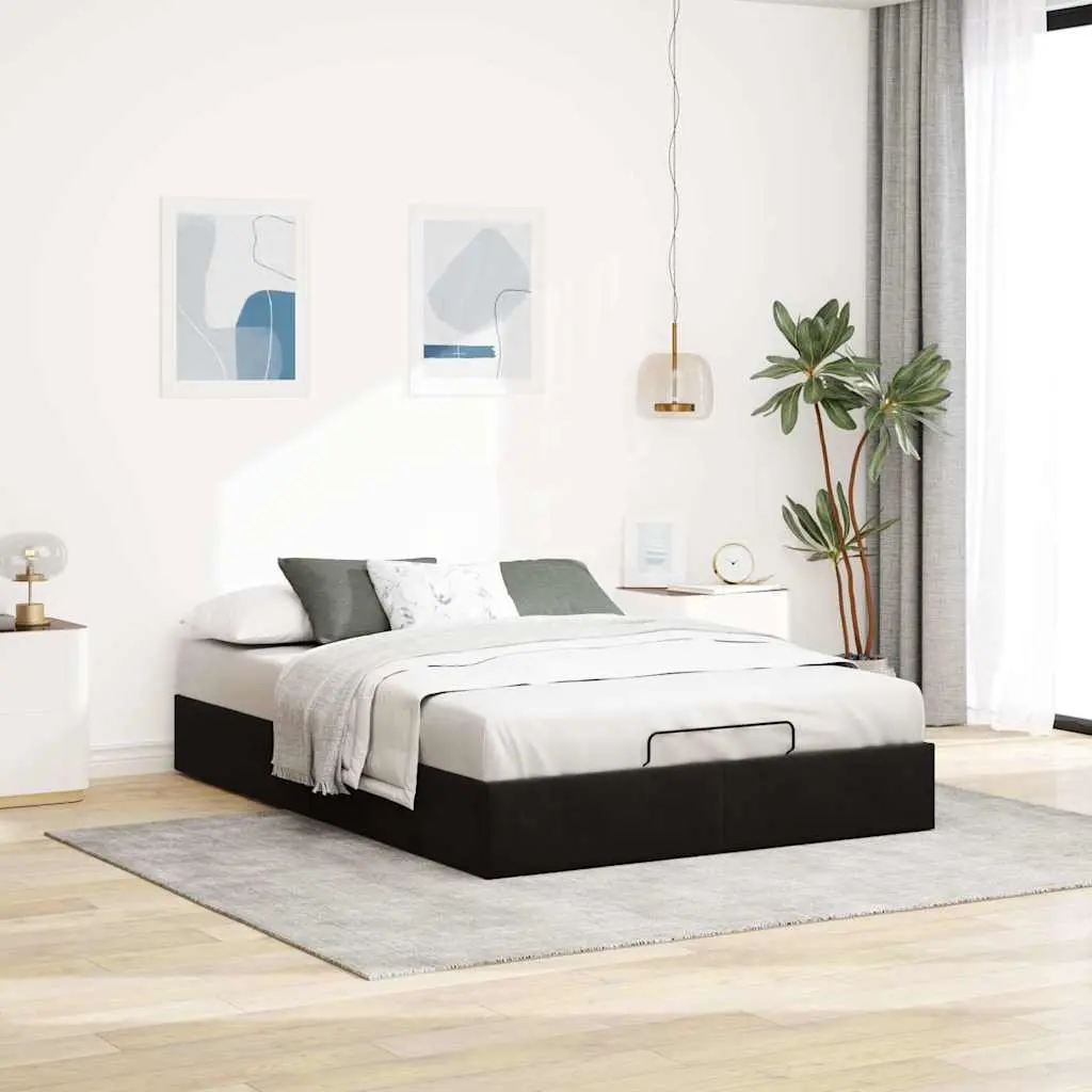 Double Ottoman Bed Frame Velvet Black with Gas Lift Storage and Slatted Base