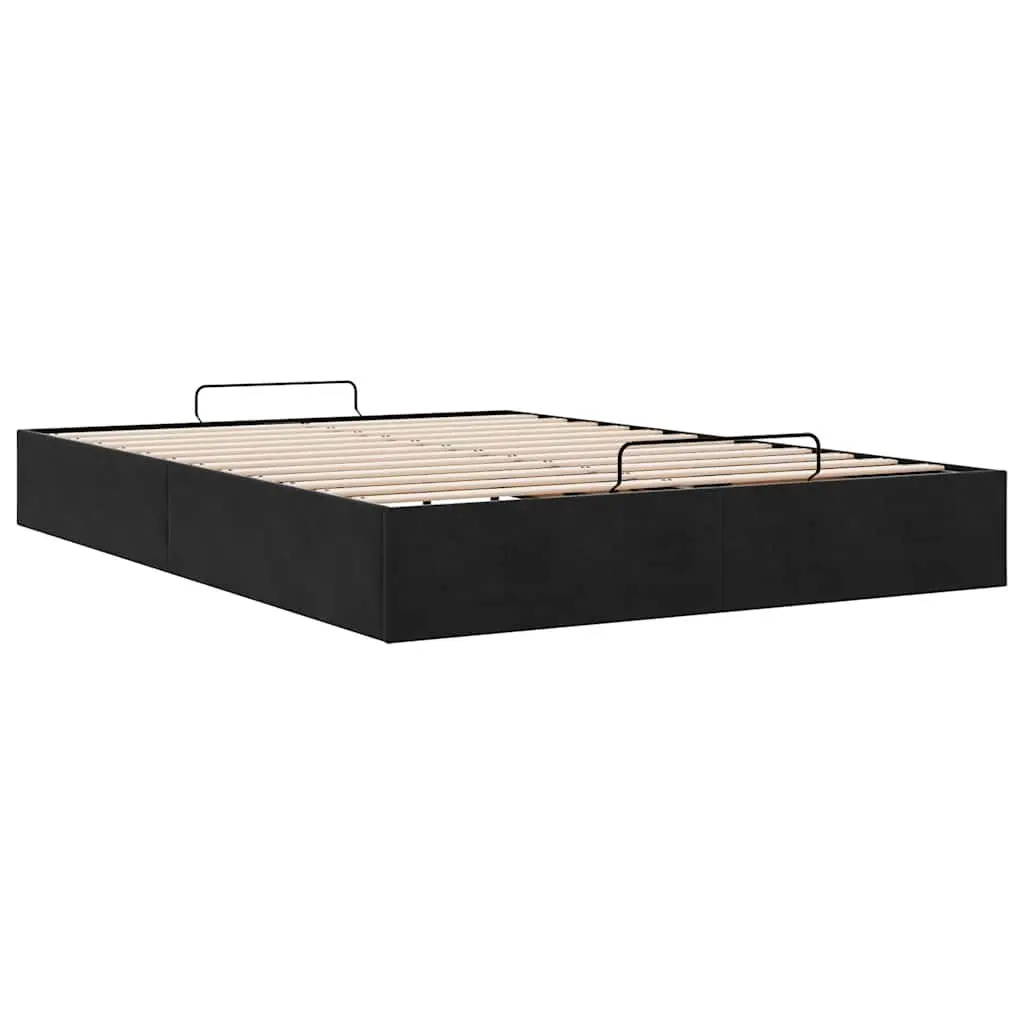 Double Ottoman Bed Frame Velvet Black with Gas Lift Storage and Slatted Base