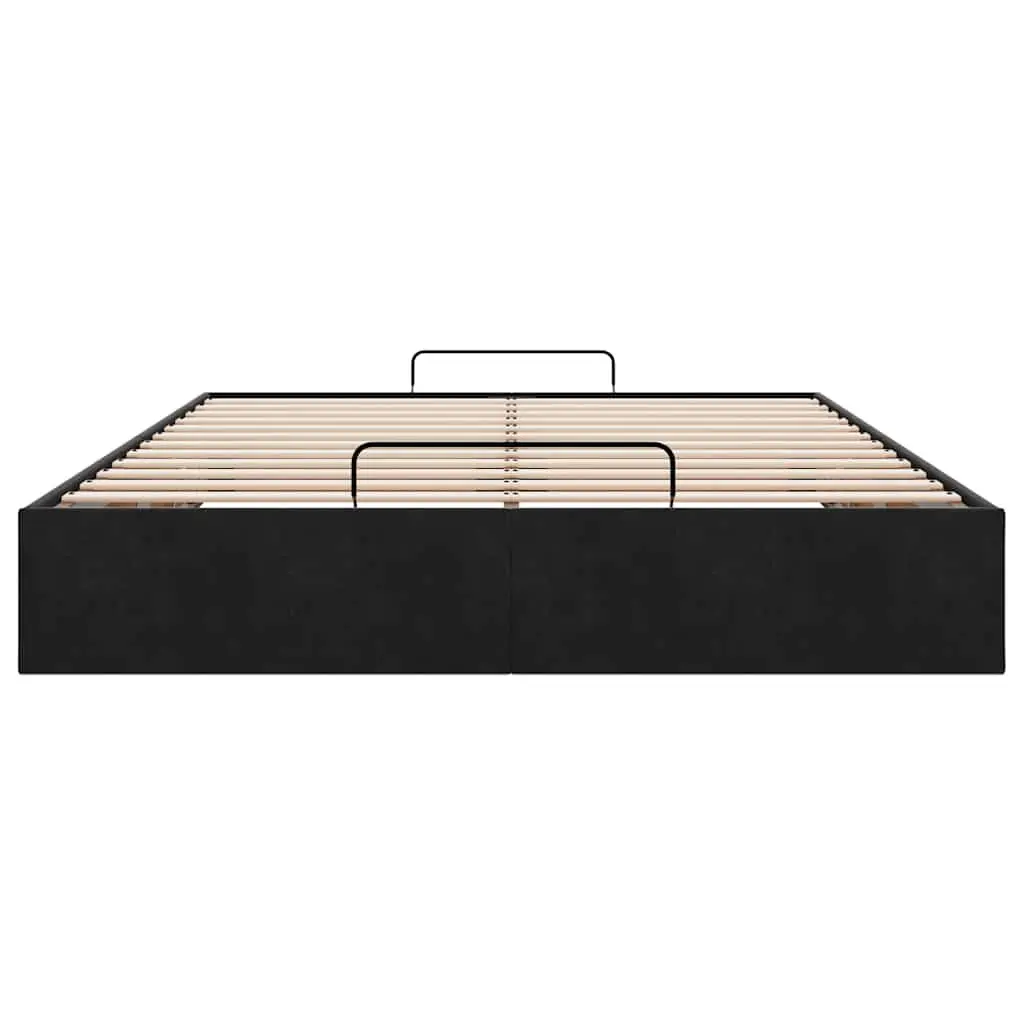 Double Ottoman Bed Frame Velvet Black with Gas Lift Storage and Slatted Base