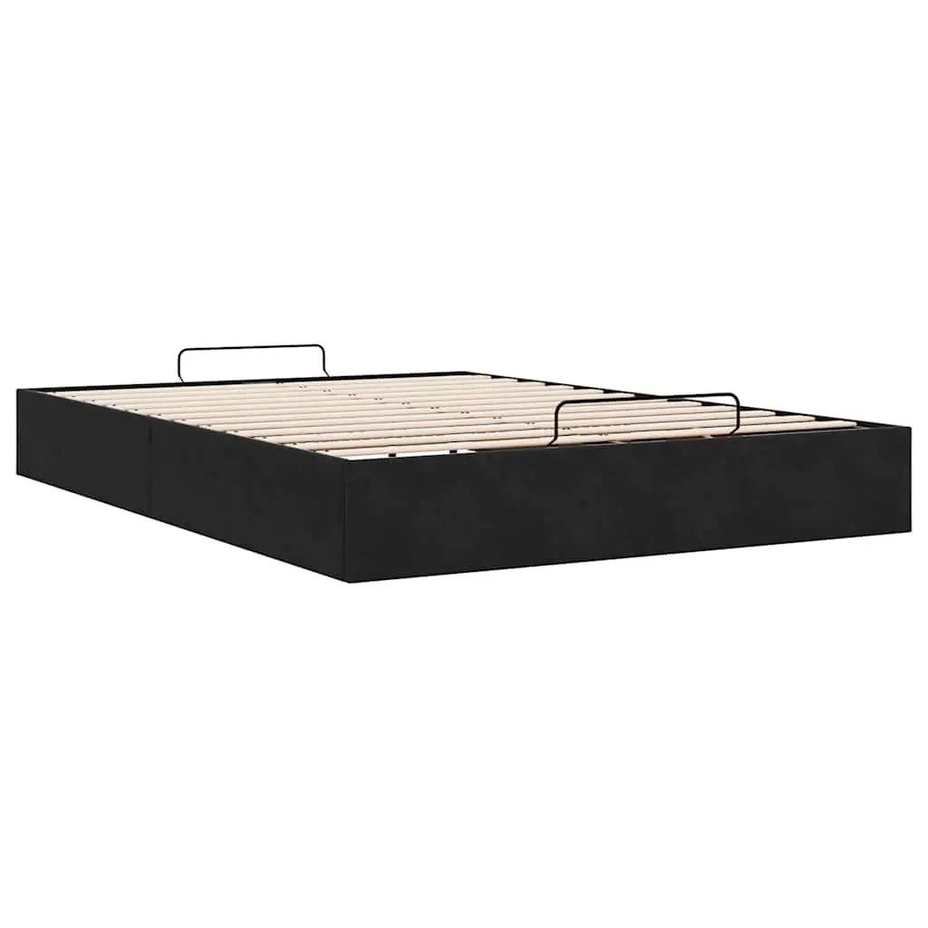 Double Ottoman Bed Frame Velvet Black with Gas Lift Storage and Slatted Base