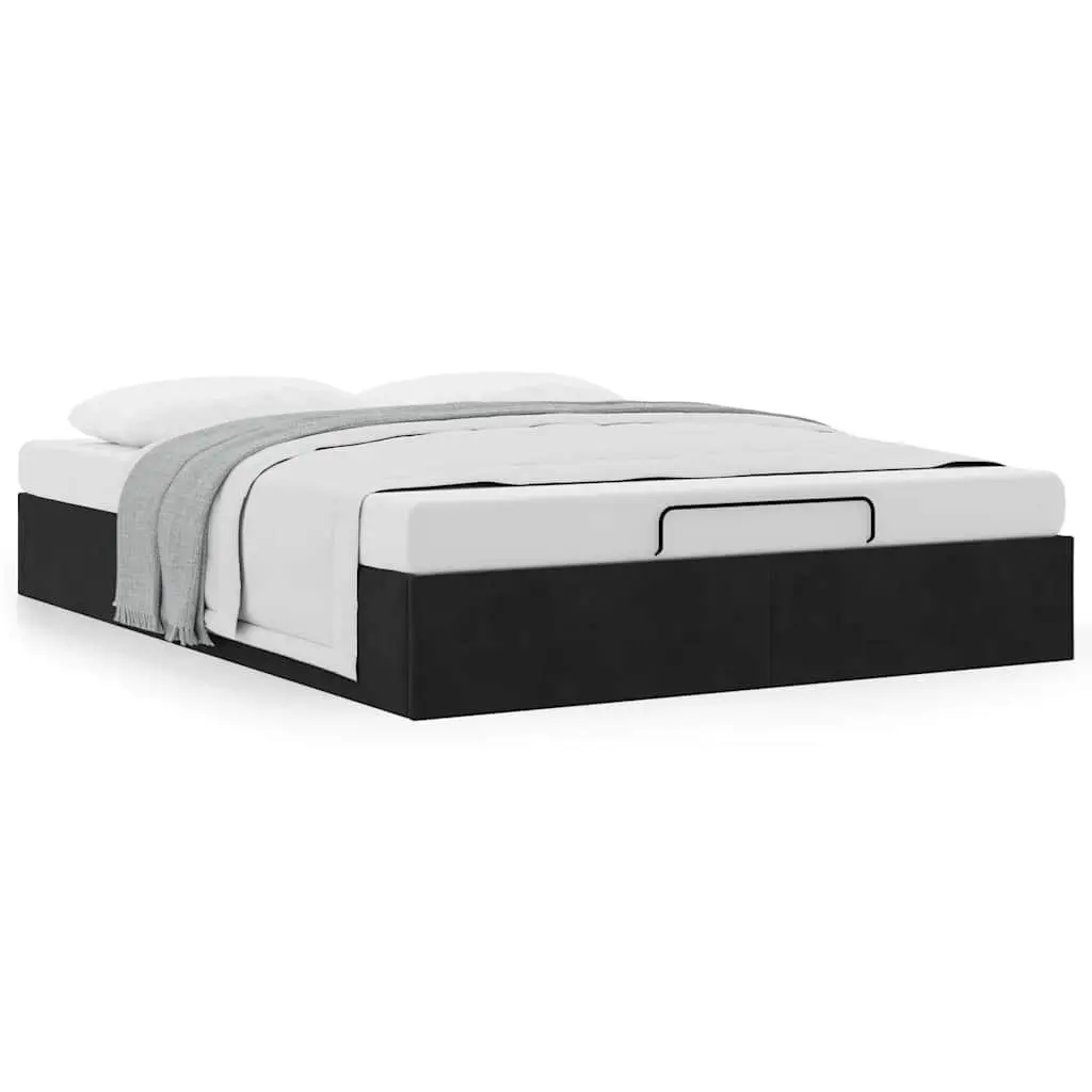 Double Ottoman Bed Frame Velvet Black with Gas Lift Storage and Slatted Base