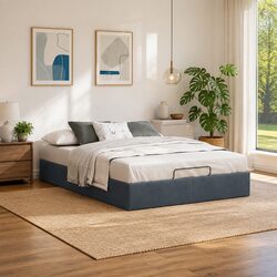 Queen Ottoman Storage Bed Frame Velvet Grey No Mattress Bedroom Furniture