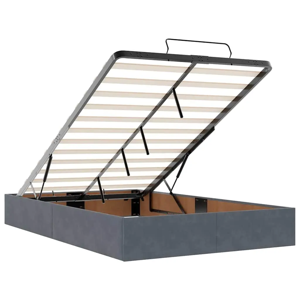 King Single Velvet Storage Bed Frame Dark Grey Hydraulic Lift Slatted Base