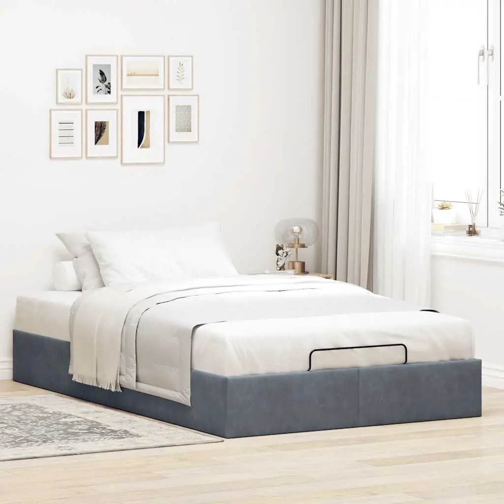 King Single Velvet Storage Bed Frame Dark Grey Hydraulic Lift Slatted Base