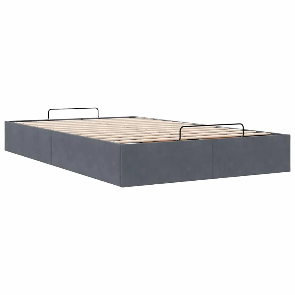 King Single Velvet Storage Bed Frame Dark Grey Hydraulic Lift Slatted Base