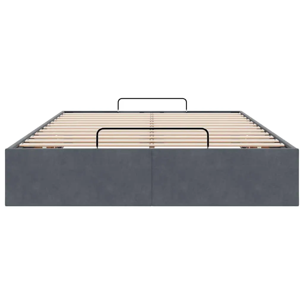 King Single Velvet Storage Bed Frame Dark Grey Hydraulic Lift Slatted Base