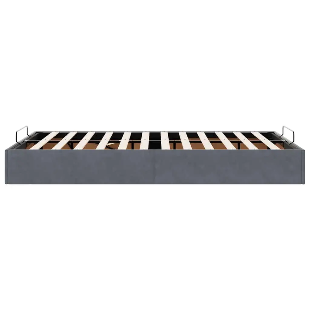 King Single Velvet Storage Bed Frame Dark Grey Hydraulic Lift Slatted Base