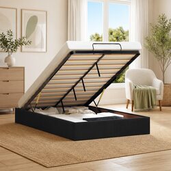 Practical Black Velvet Ottoman Bed Frame for Small Spaces