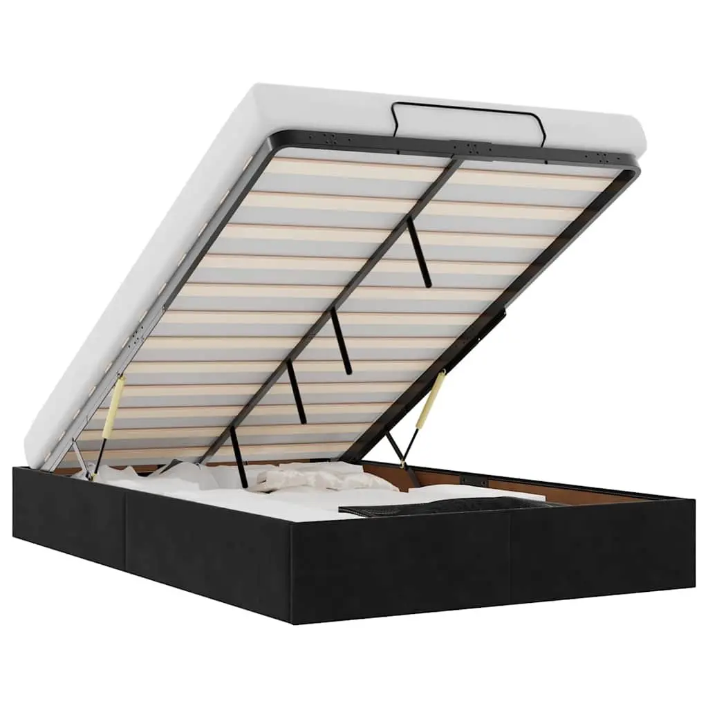 Black Velvet Ottoman Bed Frame for Small Spaces