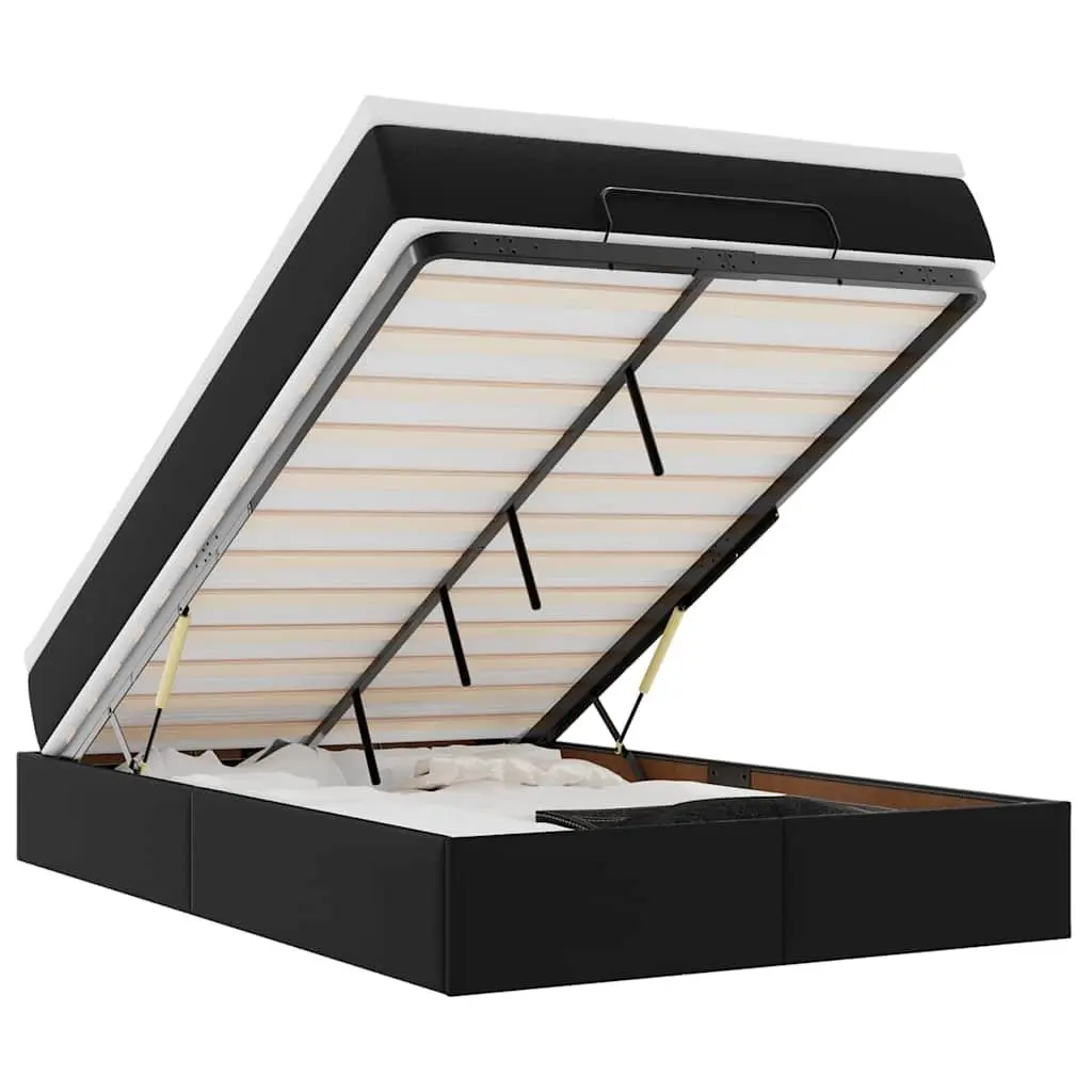 Super Single Ottoman Bed Faux Leather Black with Pocket Spring Mattress and Hydraulic Lift Storage