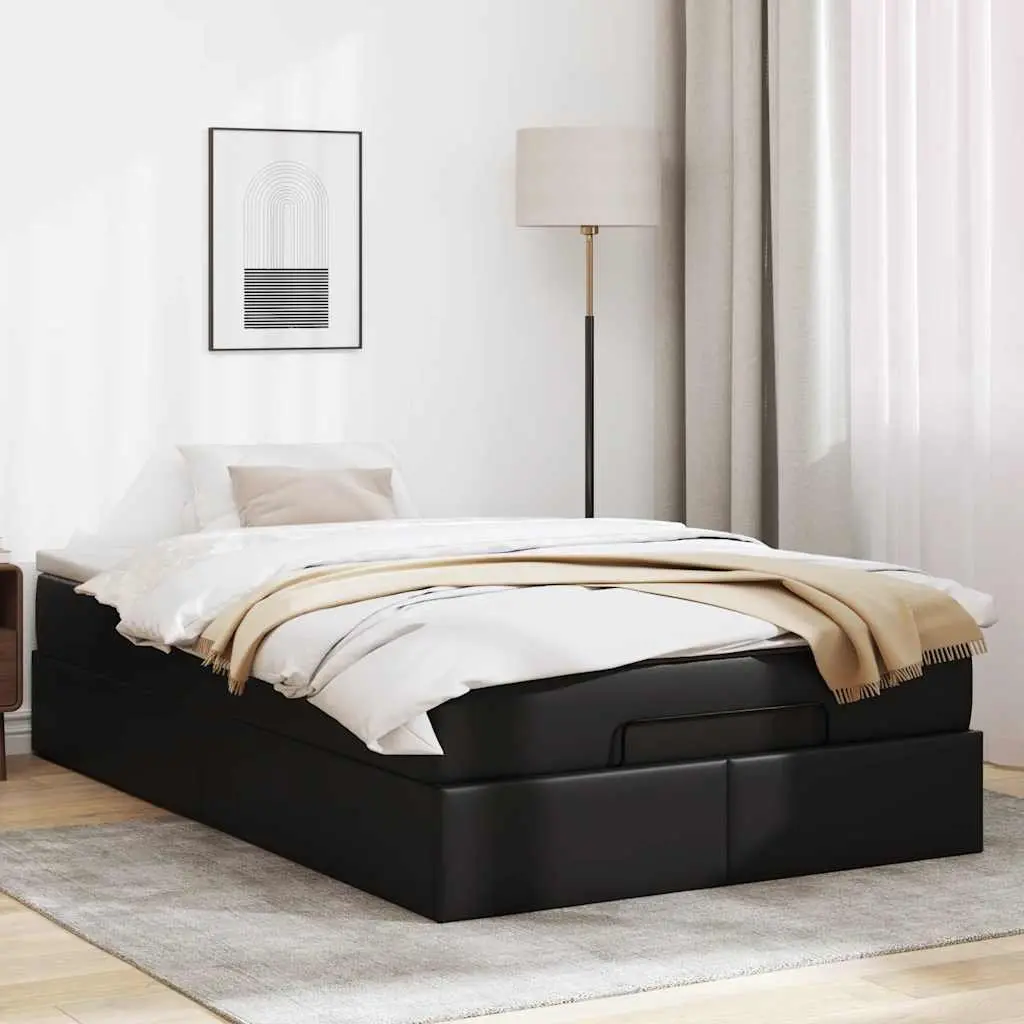 Super Single Ottoman Bed Faux Leather Black with Pocket Spring Mattress and Hydraulic Lift Storage