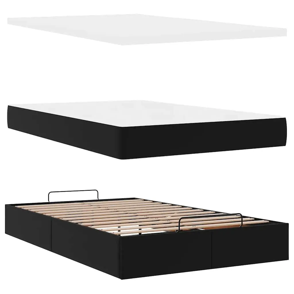 Super Single Ottoman Bed Faux Leather Black with Pocket Spring Mattress and Hydraulic Lift Storage