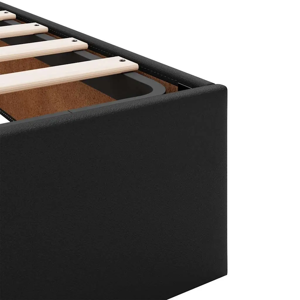 Super Single Ottoman Bed Faux Leather Black with Pocket Spring Mattress and Hydraulic Lift Storage