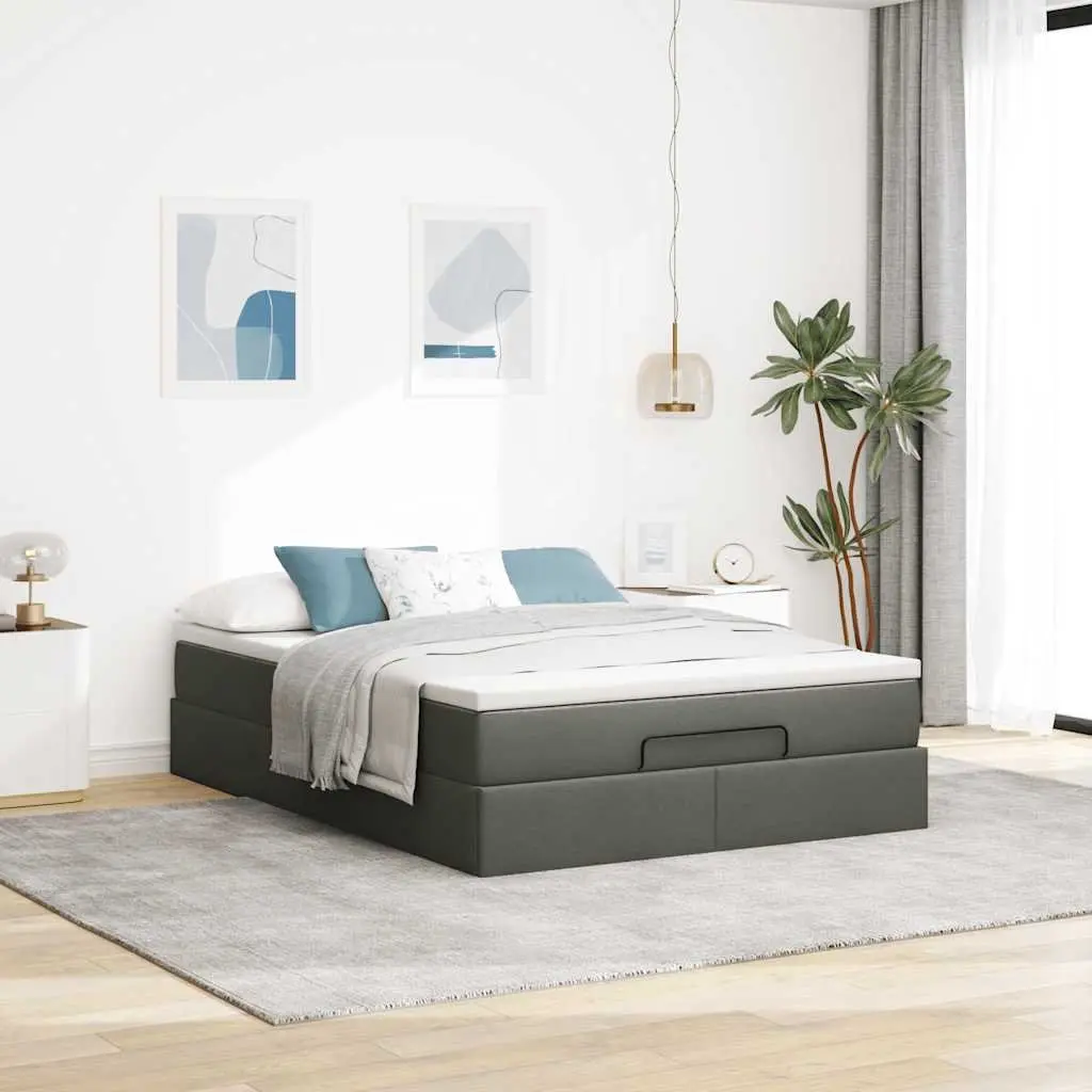 Ottoman Bed Queen with Pocket Spring Mattress Grey Fabric Storage Lift Base