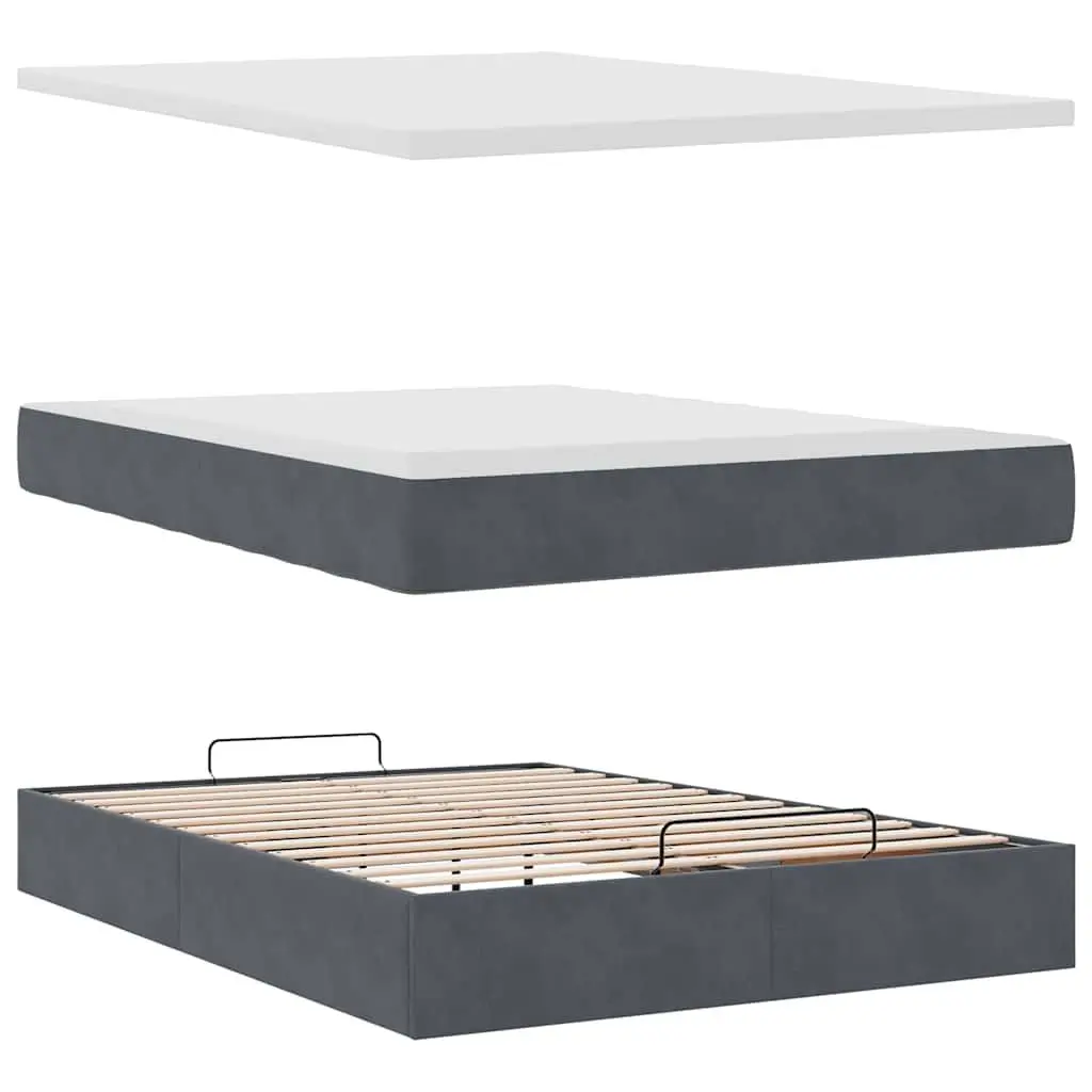 Ottoman Bed Double Velvet Grey with Pocket Spring Mattress and Hydraulic Lift Storage