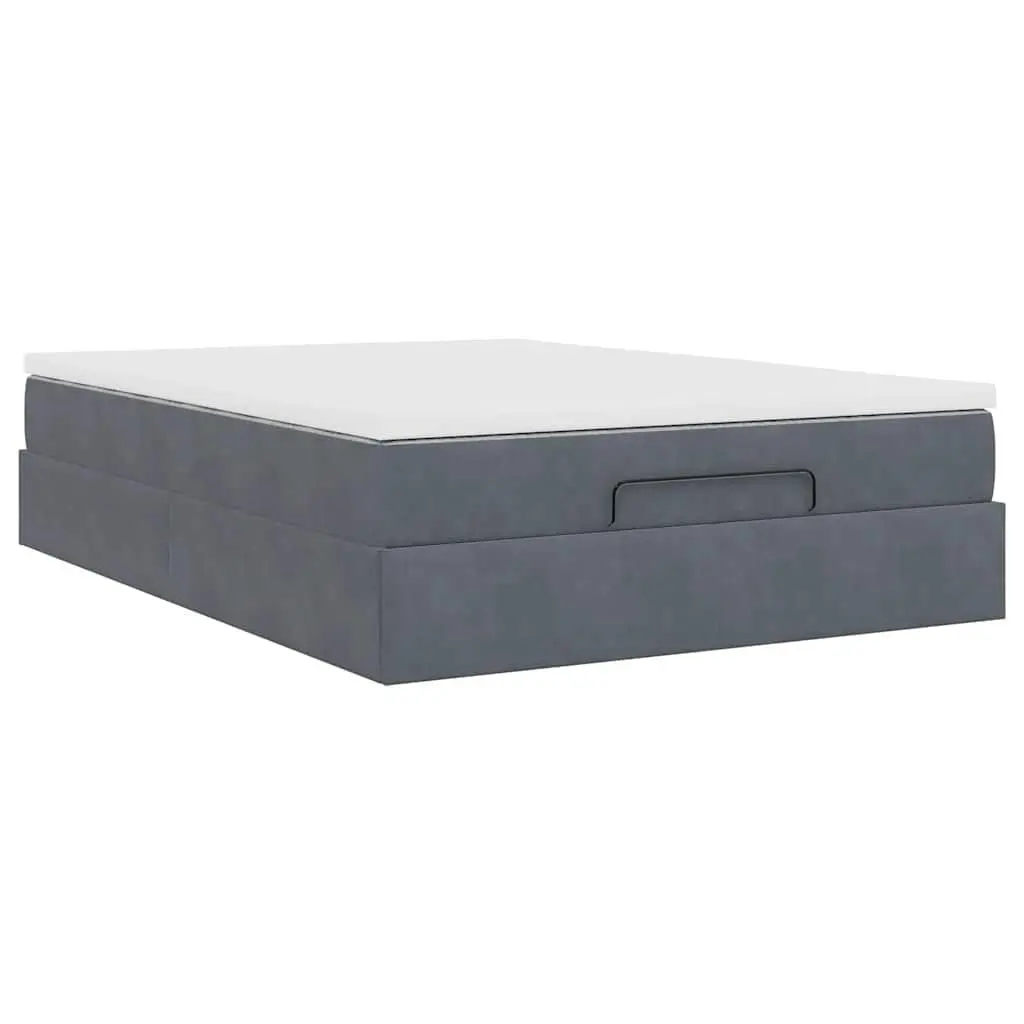 Ottoman Bed Double Velvet Grey with Pocket Spring Mattress and Hydraulic Lift Storage