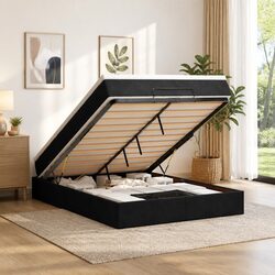 Black Ottoman Bed with Storage Lift Mechanism
