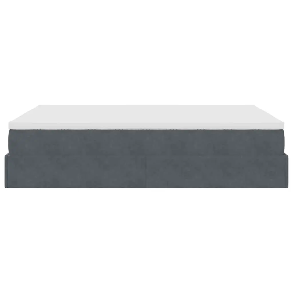 Queen Size Ottoman Bed with Grey Velvet Upholstery Hydraulic Lift Storage and Pocket Spring Mattress