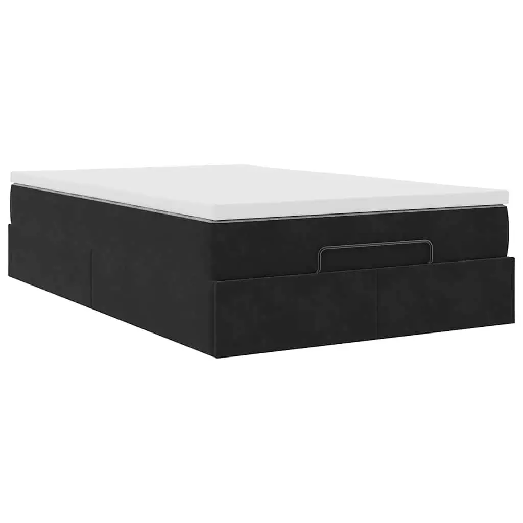 King Single Ottoman Bed Velvet Black with Pocket Spring Mattress and Topper Hydraulic Lift Storage
