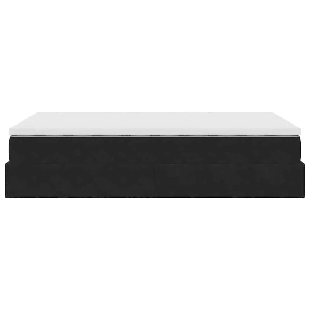 King Single Ottoman Bed Velvet Black with Pocket Spring Mattress and Topper Hydraulic Lift Storage