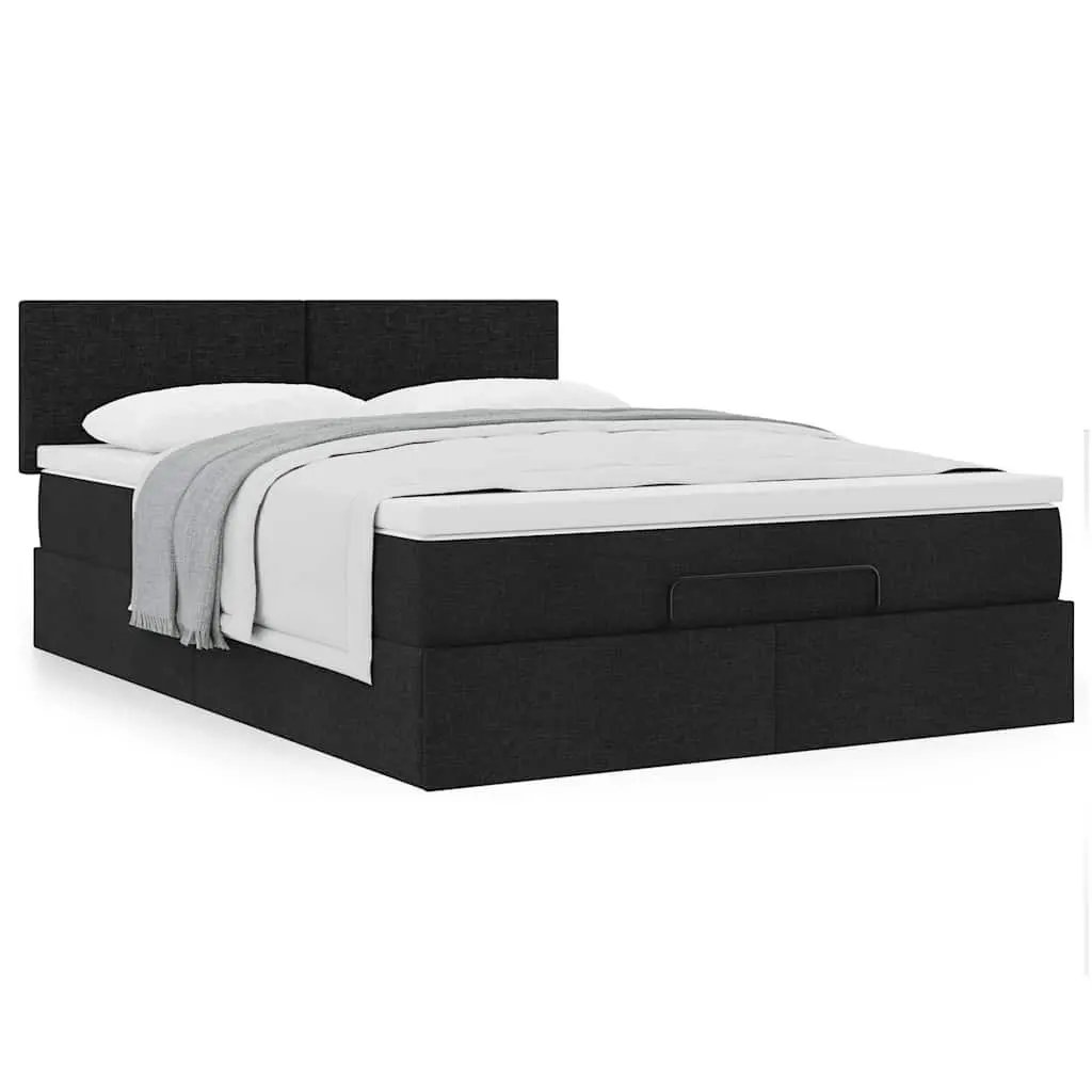 Double Ottoman Bed Black Upholstered Frame with Pocket Spring Mattress and Hydraulic Lift Storage