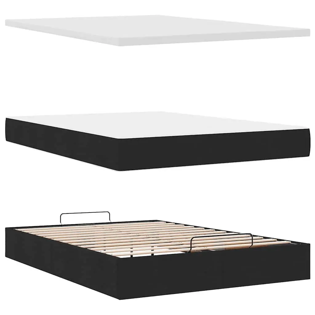 Double Ottoman Bed Black Upholstered Frame with Pocket Spring Mattress and Hydraulic Lift Storage