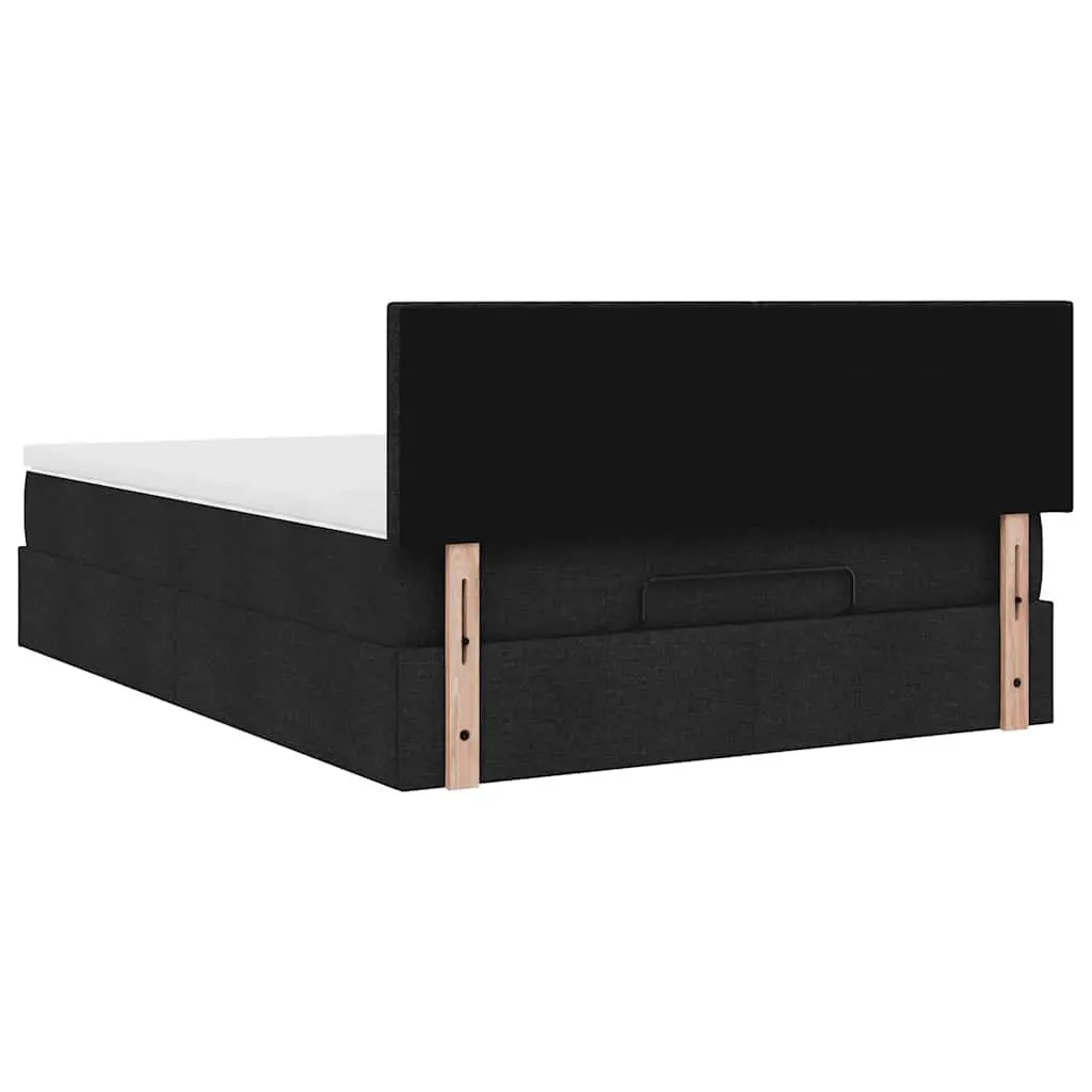 Double Ottoman Bed Black Upholstered Frame with Pocket Spring Mattress and Hydraulic Lift Storage