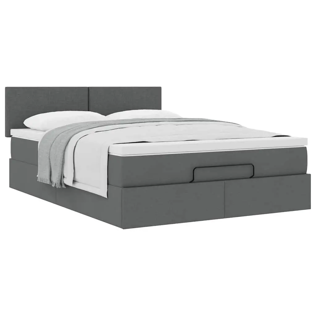 Queen Ottoman Bed Grey Fabric with Pocket Spring Mattress Hydraulic Lift Storage