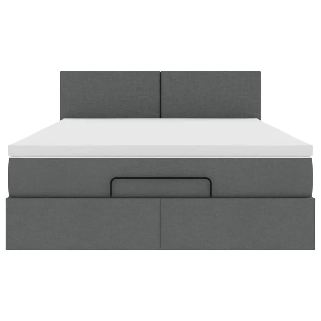 Queen Ottoman Bed Grey Fabric with Pocket Spring Mattress Hydraulic Lift Storage