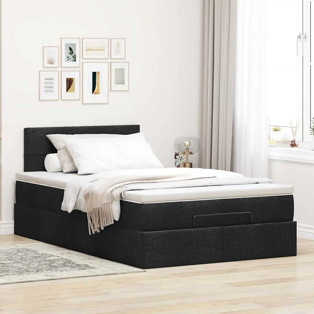 King Single Ottoman Bed with Pocket Spring Mattress Black Fabric Storage