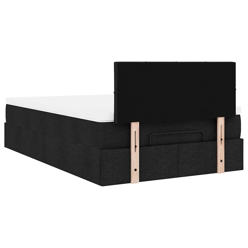King Single Ottoman Bed with Pocket Spring Mattress Black Fabric Storage