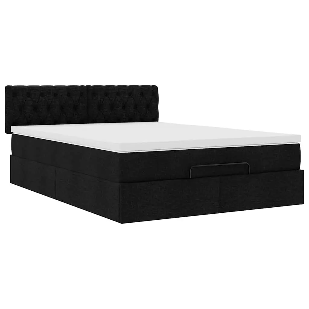 Ottoman Bed Double Black Fabric with Mattress Storage Lift Base Frame