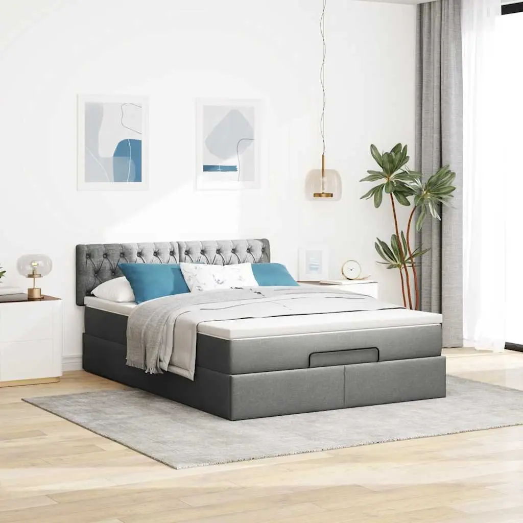 Ottoman Bed Queen Size Grey Fabric Pocket Spring Mattress Hydraulic Lift Storage