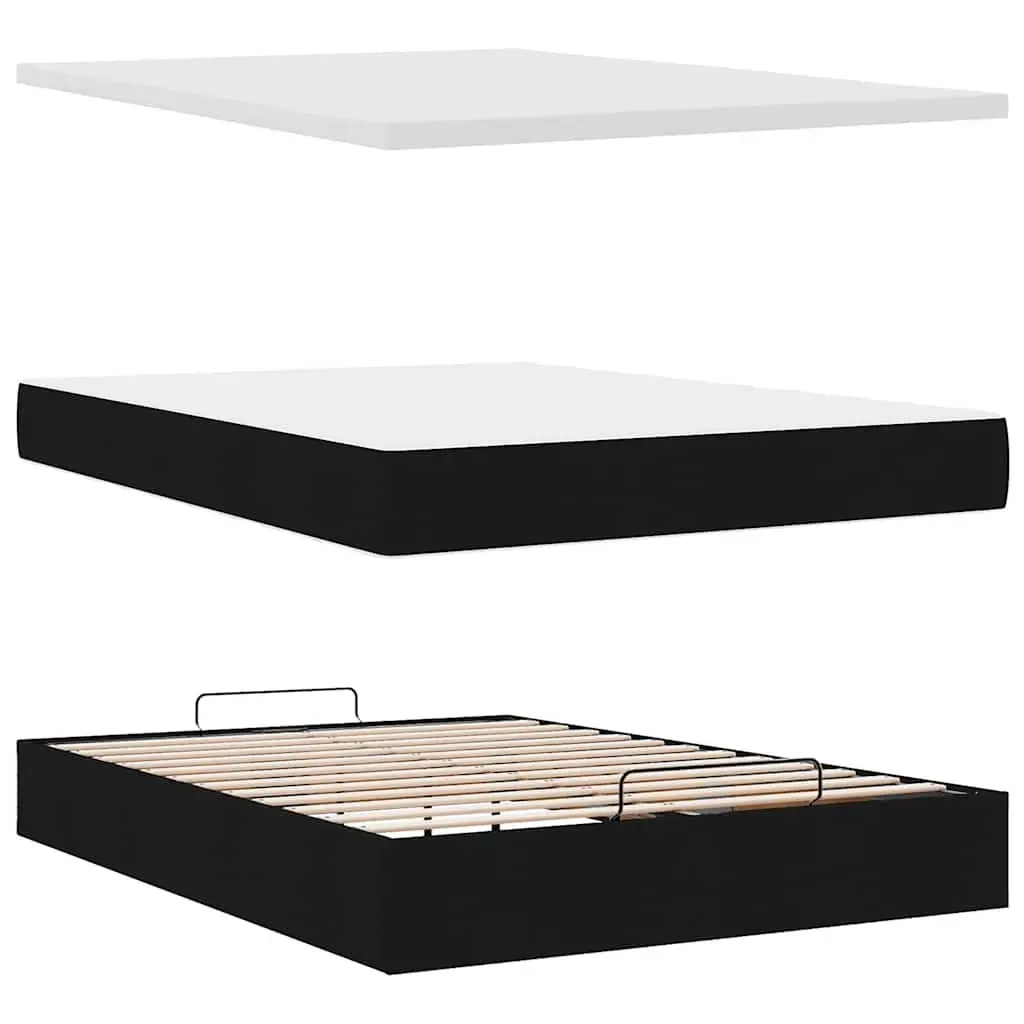 Double Ottoman Bed Polyester Fabric Black with Pocket Spring Mattress and Hydraulic Lift Storage