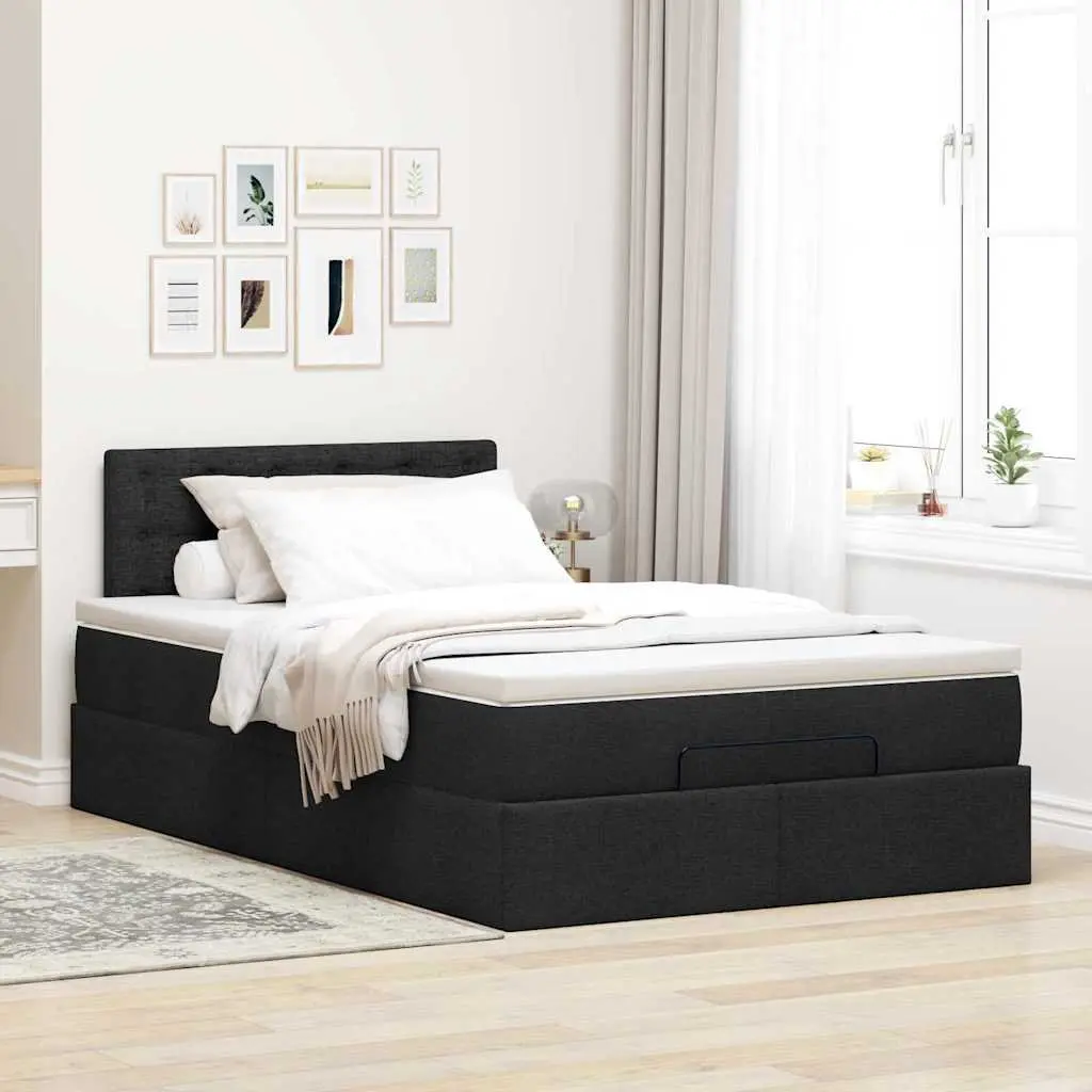 Ottoman Bed with Mattress King Single Black Storage Lift Pocket Spring Fabric