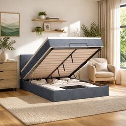 Practical Grey Ottoman Bed for Organized Living Spaces