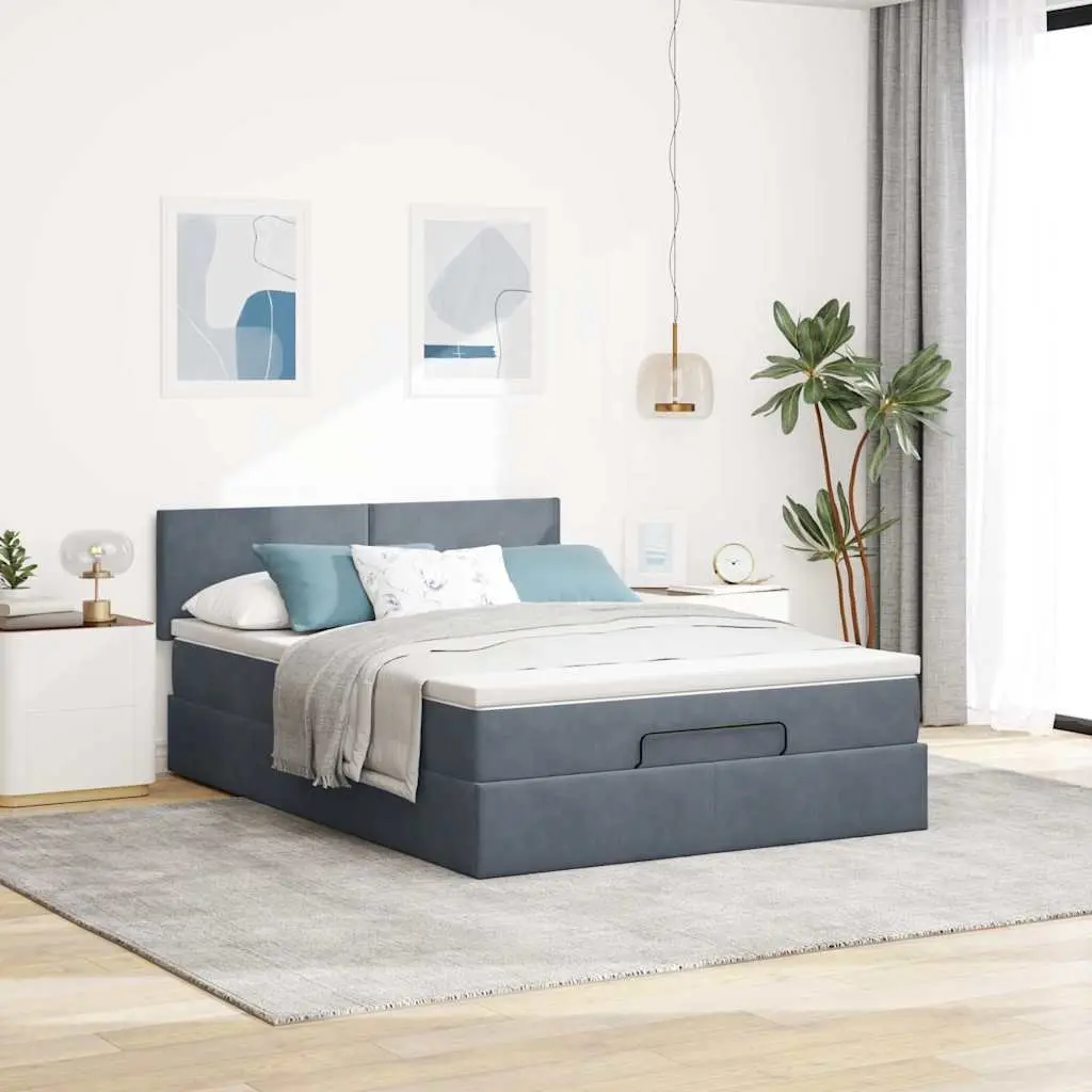 Double Ottoman Bed Velvet Grey with Hydraulic Lift Storage Base and Pocket Spring Mattress