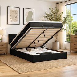 Practical Black Velvet Ottoman Bed with Lift Storage