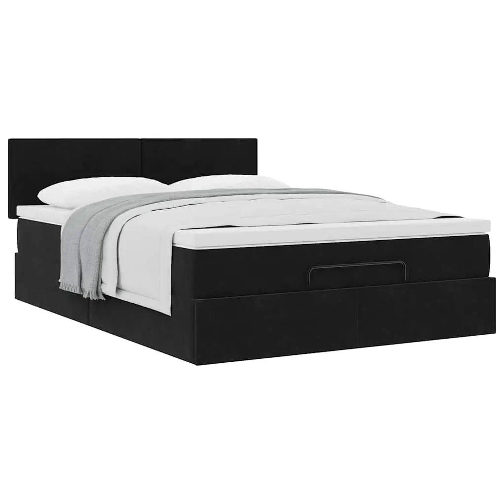 Black Velvet Ottoman Bed with Lift Storage