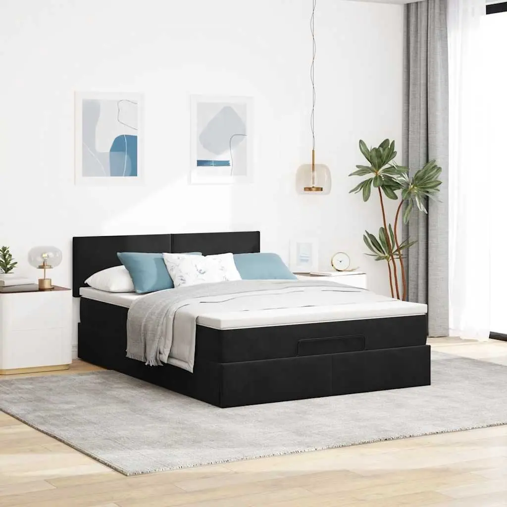 Black Velvet Ottoman Bed with Lift Storage