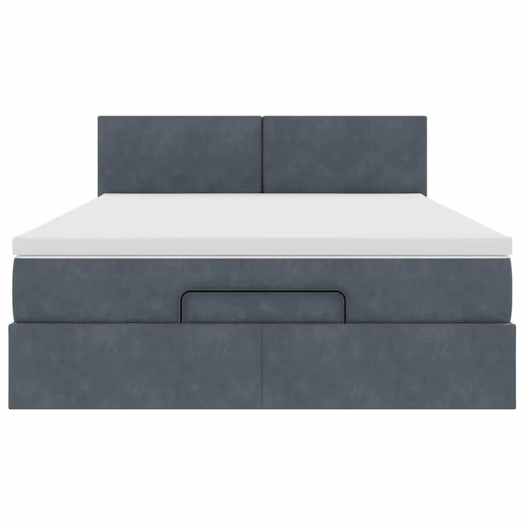 Ottoman Bed Velvet Queen Grey with Pocket Spring Mattress and Hydraulic Lift Storage