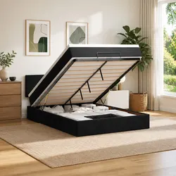 Functional Black Velvet Ottoman Bed for Space Efficiency