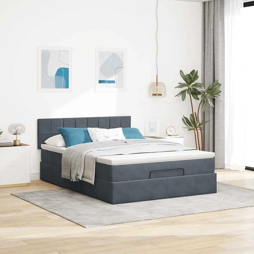 Grey Velvet Ottoman Bed