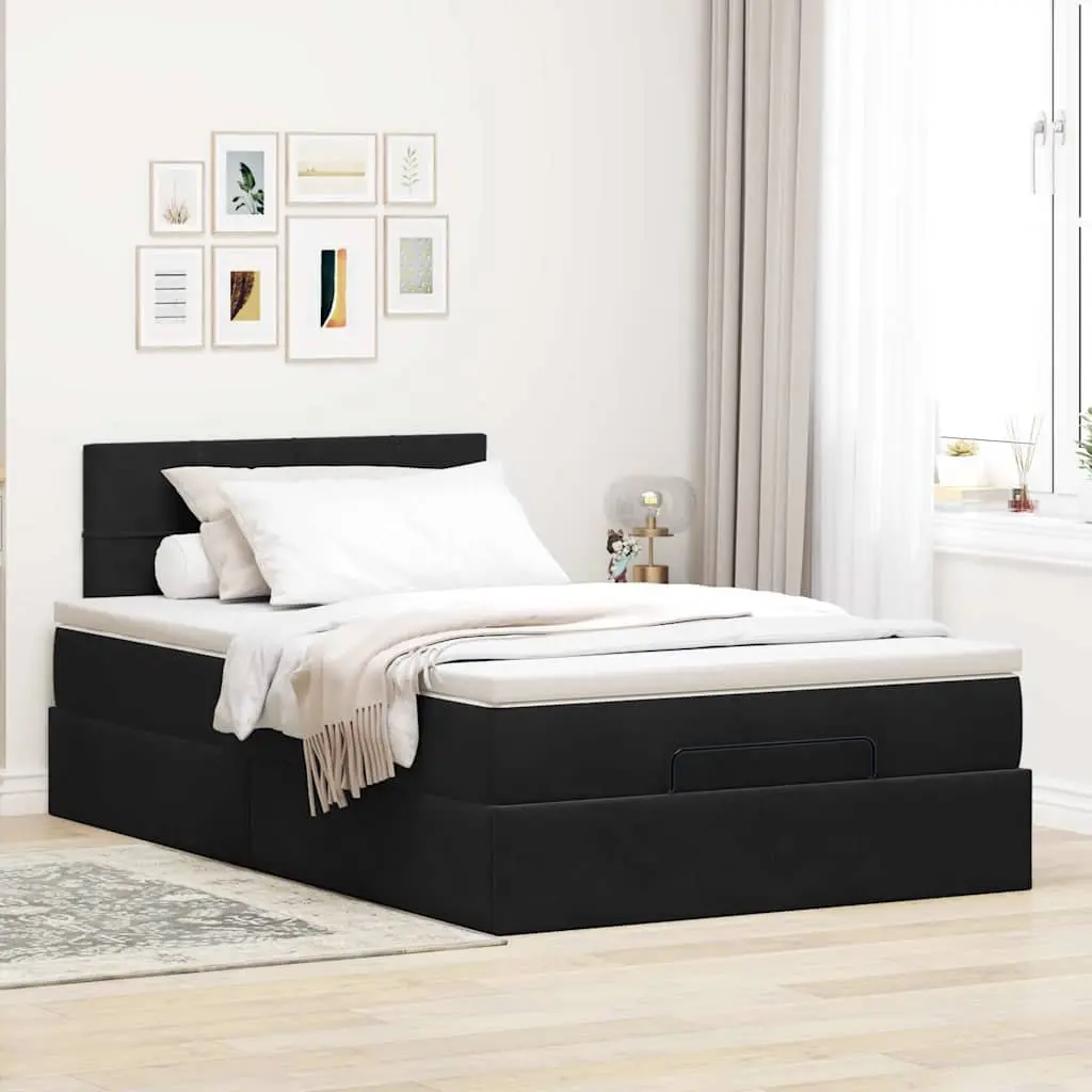 Ottoman Bed Velvet Upholstered King Single Black with Pocket Spring Mattress and Hydraulic Lift Storage