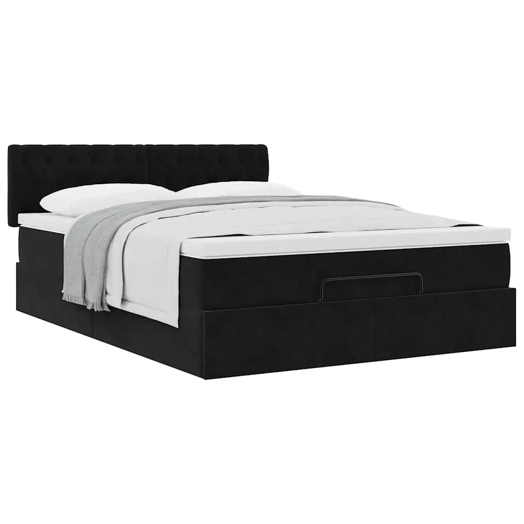Double Ottoman Bed Velvet Black with Pocket Spring Mattress and Hydraulic Lift Storage