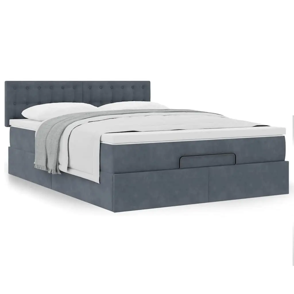 Double Ottoman Bed Velvet Grey with Pocket Spring Mattress and Hydraulic Lift Storage