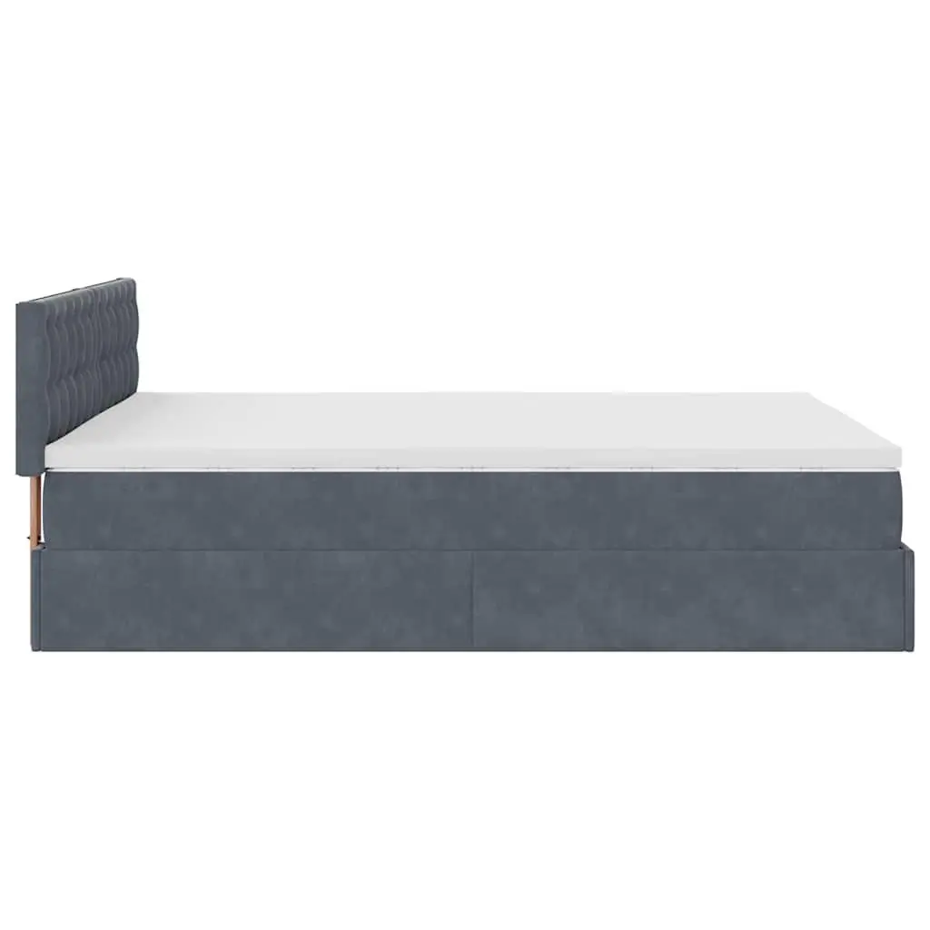 Queen Ottoman Bed Velvet Grey with Pocket Spring Mattress and Hydraulic Lift Storage