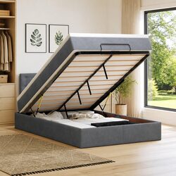 Grey Velvet Storage Ottoman Bed with Pocket Spring Mattress